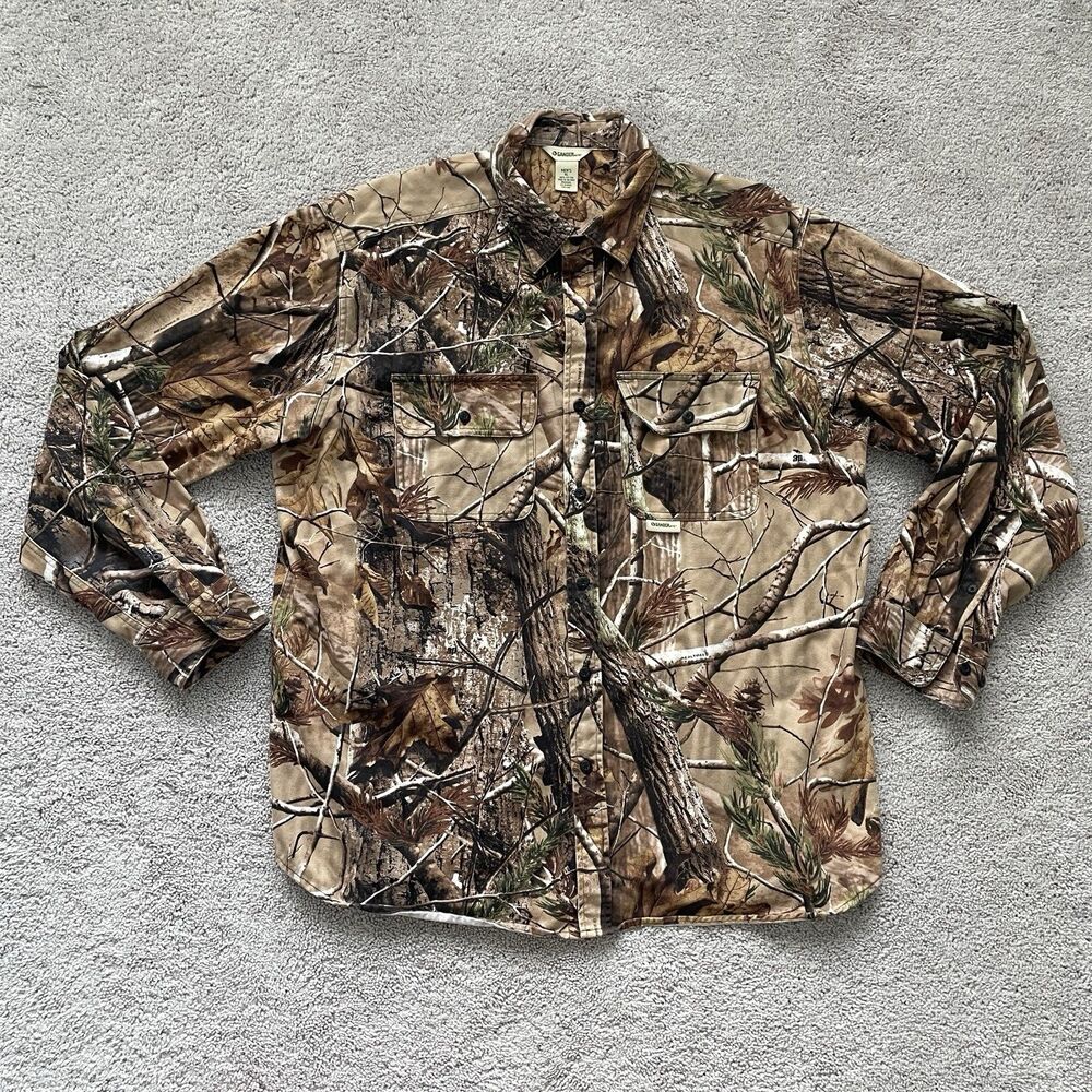 Vintage Gander Mountain RealTree Camo Heavy Cotton Flannel Men's XL Hunting